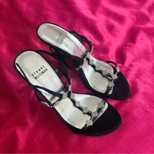 Stuart Weitzman Black Heels with Crystal Accents